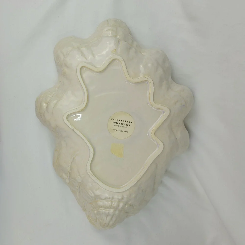 Pottery Barn Under the Sea Clam Shell Serving Bowl Cream Ceramic Coastal Decor